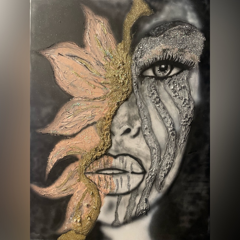 Mixed Media Art with Rose Gold and Silver Highlights